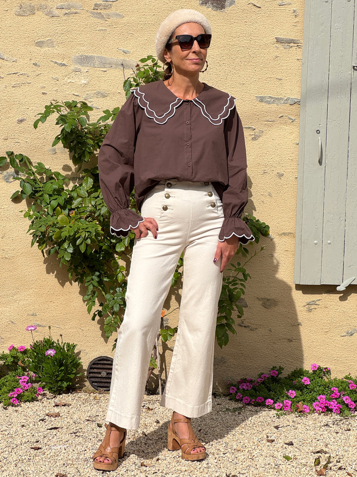 EILEEN Peter Pan Collar Chocolate Shirt