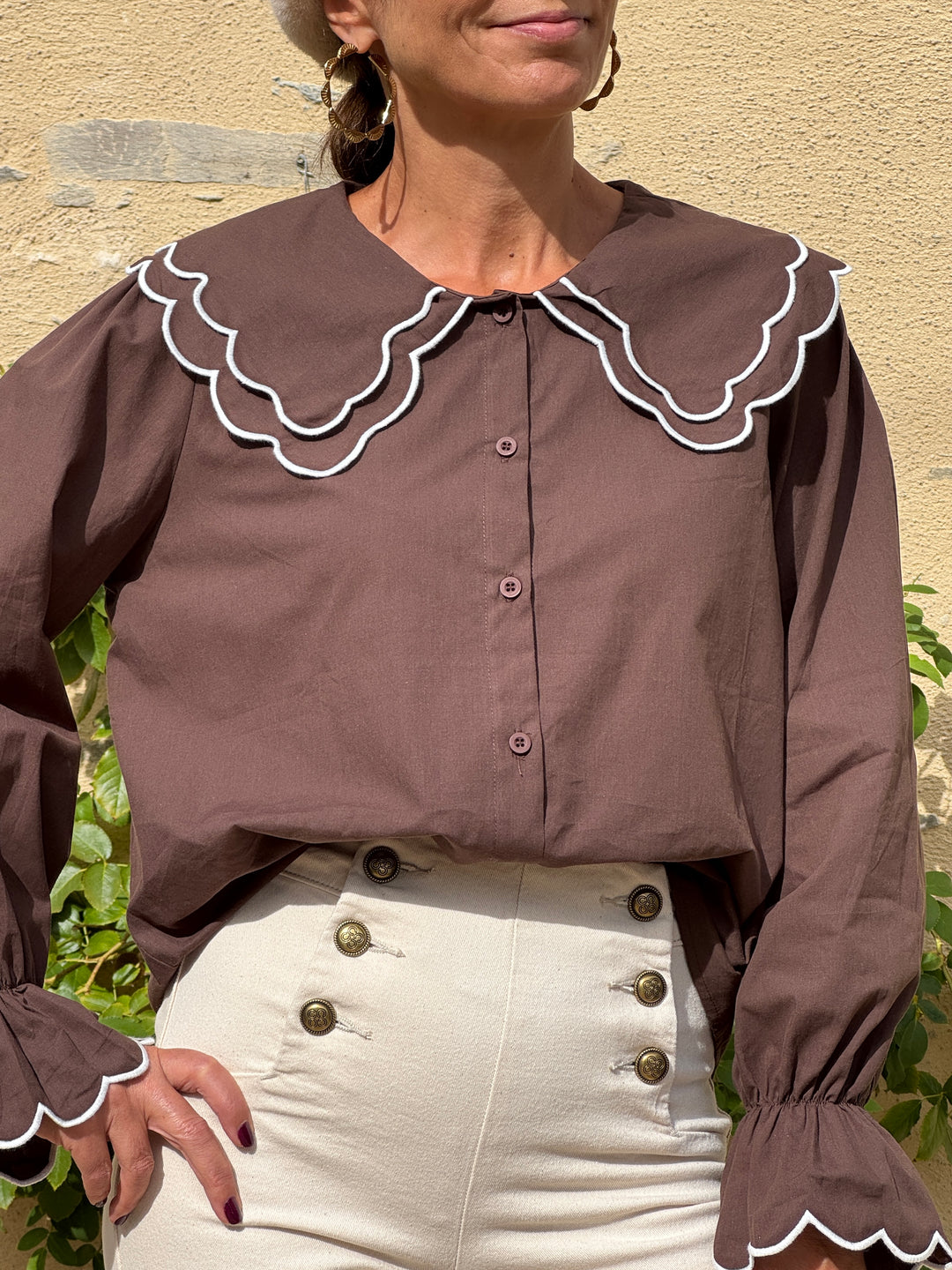 EILEEN Peter Pan Collar Chocolate Shirt