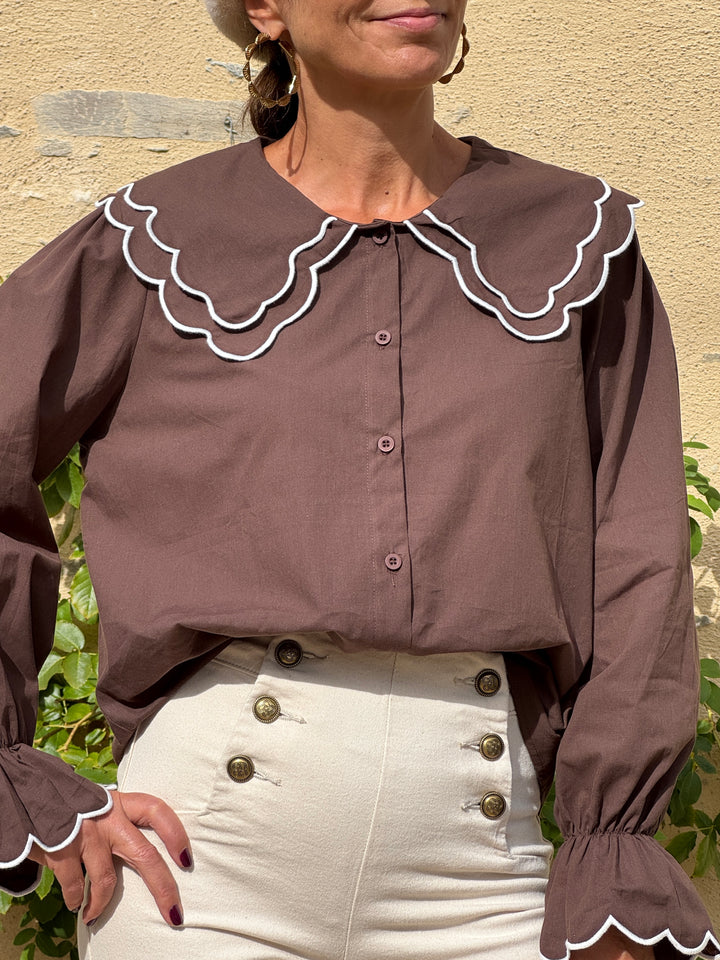 EILEEN Peter Pan Collar Chocolate Shirt