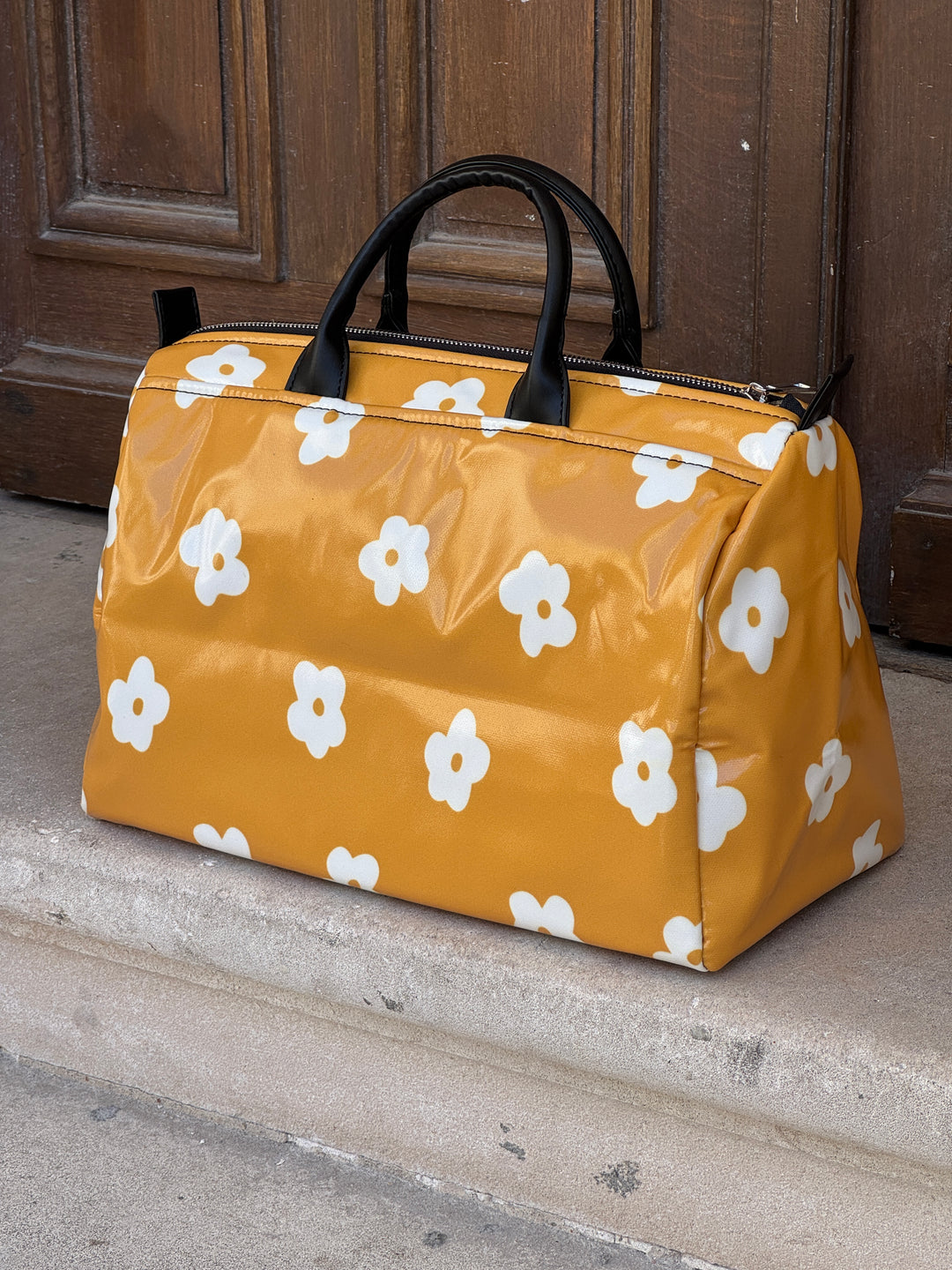 Sac jaune imprimé de fleurs blanches N°180 BOWLING Hippocampe