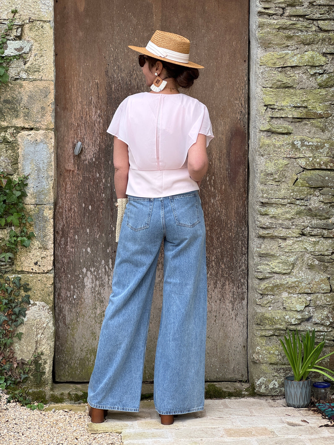 Top rose drapé croisé volant NOA