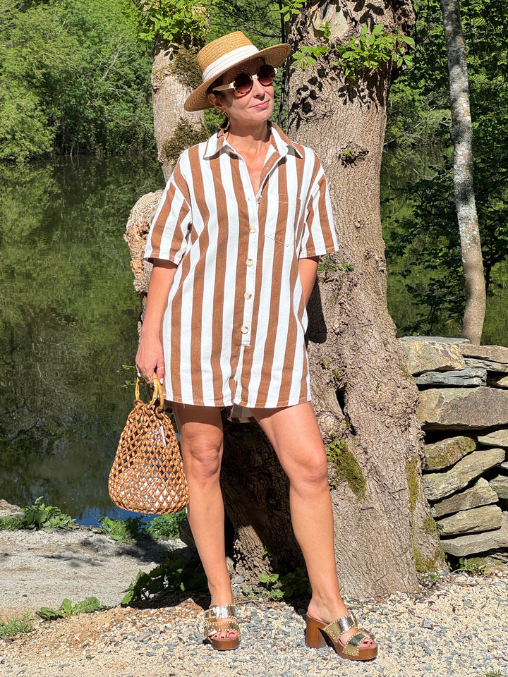 Combi-short rayures chocolat beige MARLENE