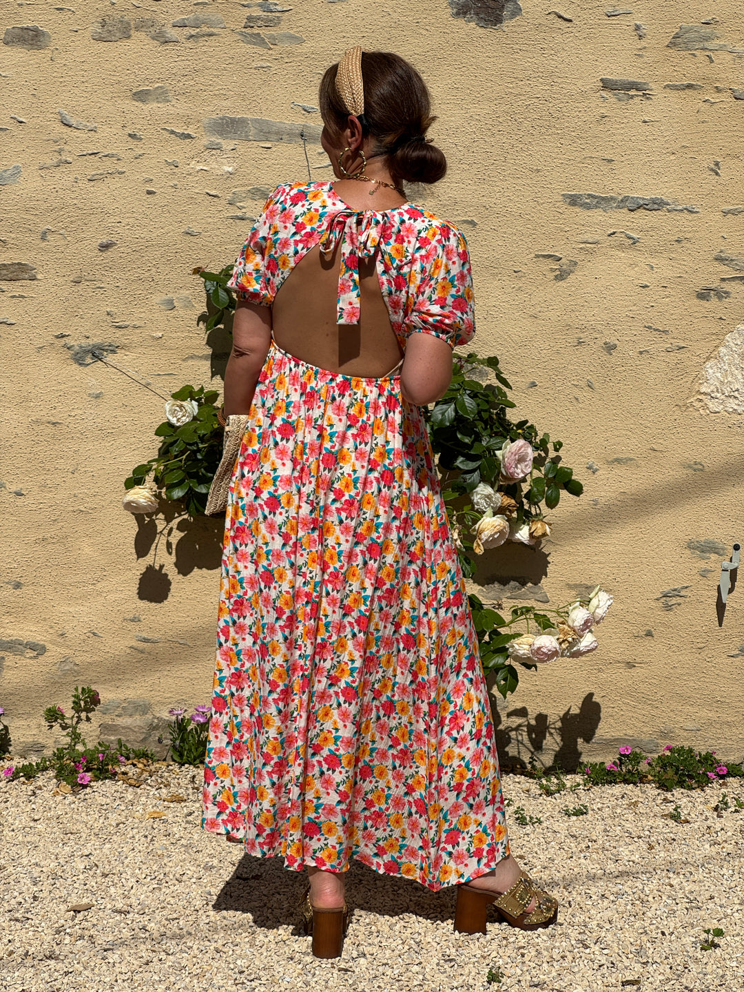 Robe imprimé floral multico pastel fond beige MARION