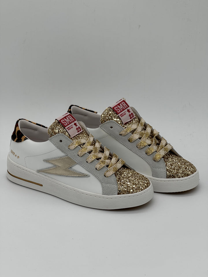 Basket blanc paillettes dorées léopard MAYA E454 Semerdjian