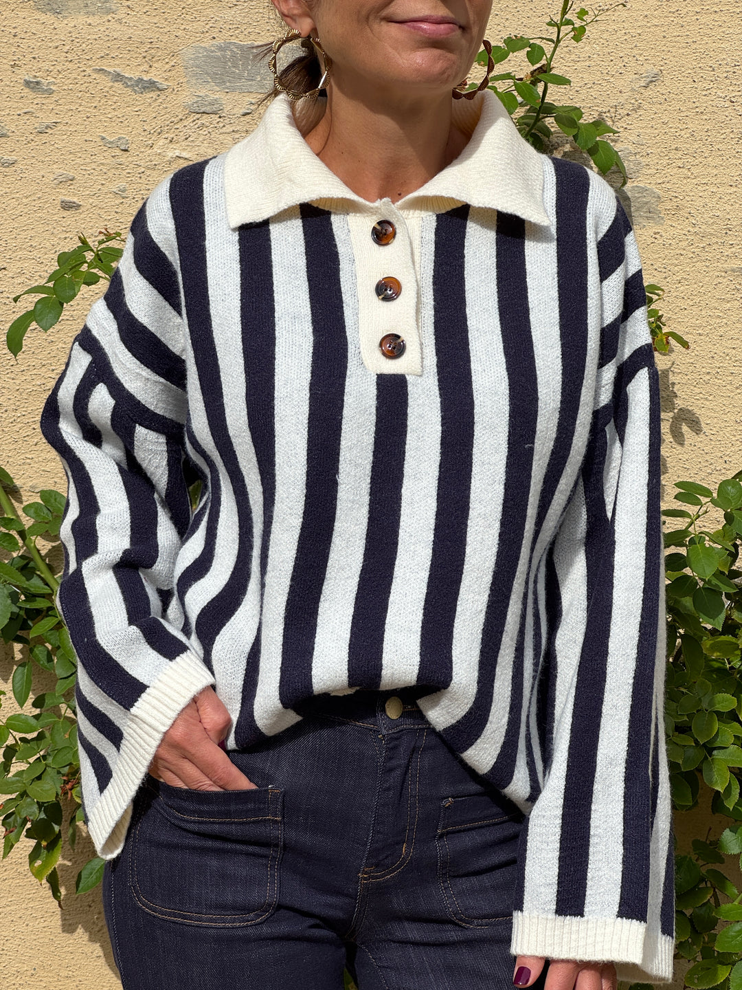 Pull Marinière Marine, Bleu Ciel Beige AINA