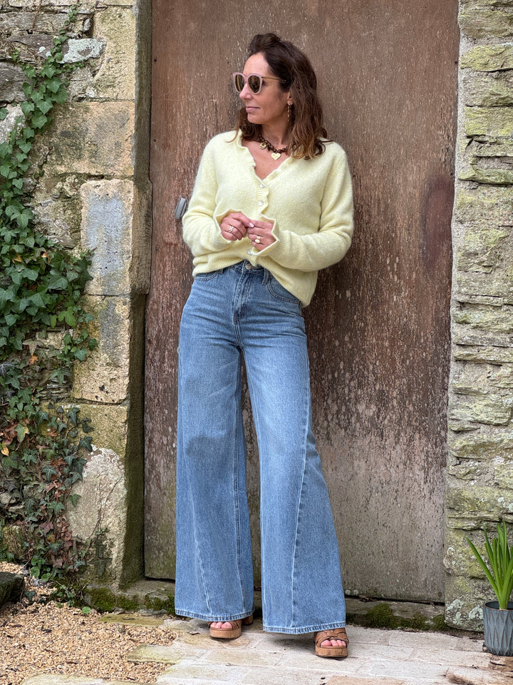 Gilet jaune col V froufrou CLAUDINE