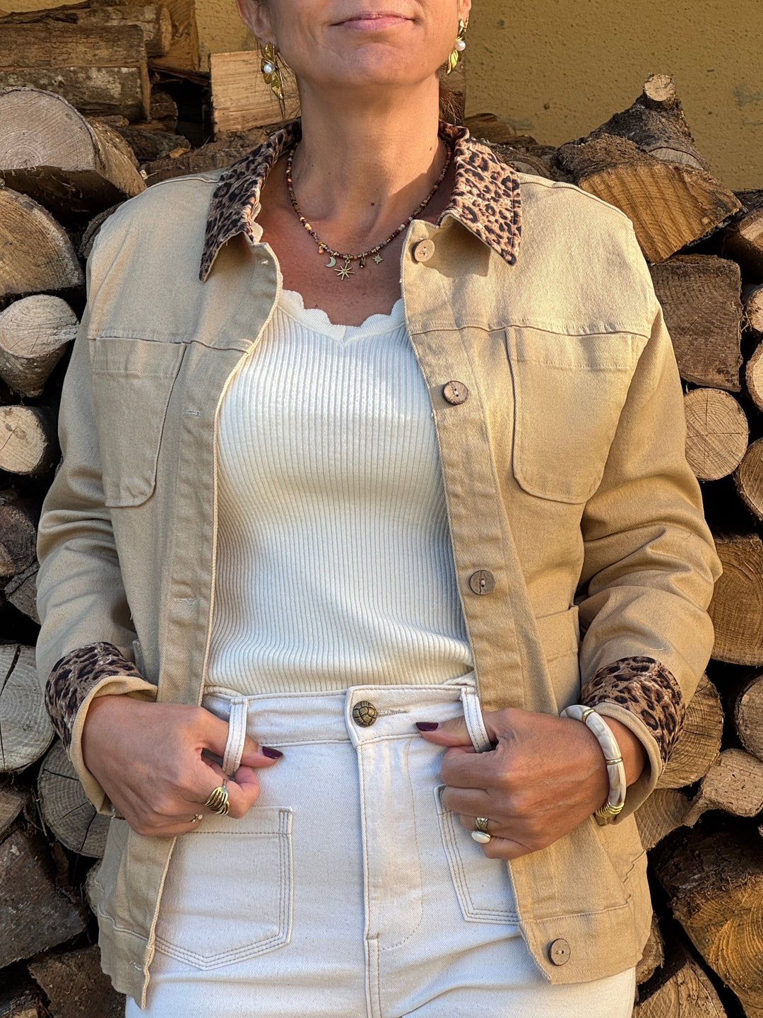 Veste camel léopard jean saharienne NOELA
