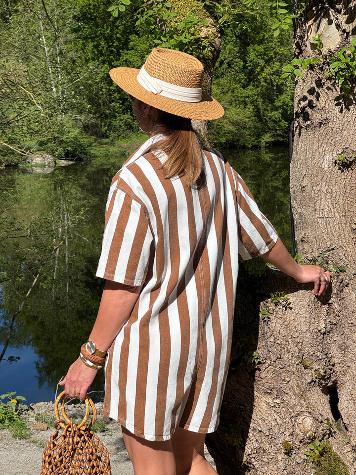 Combi-short rayures chocolat beige MARLENE