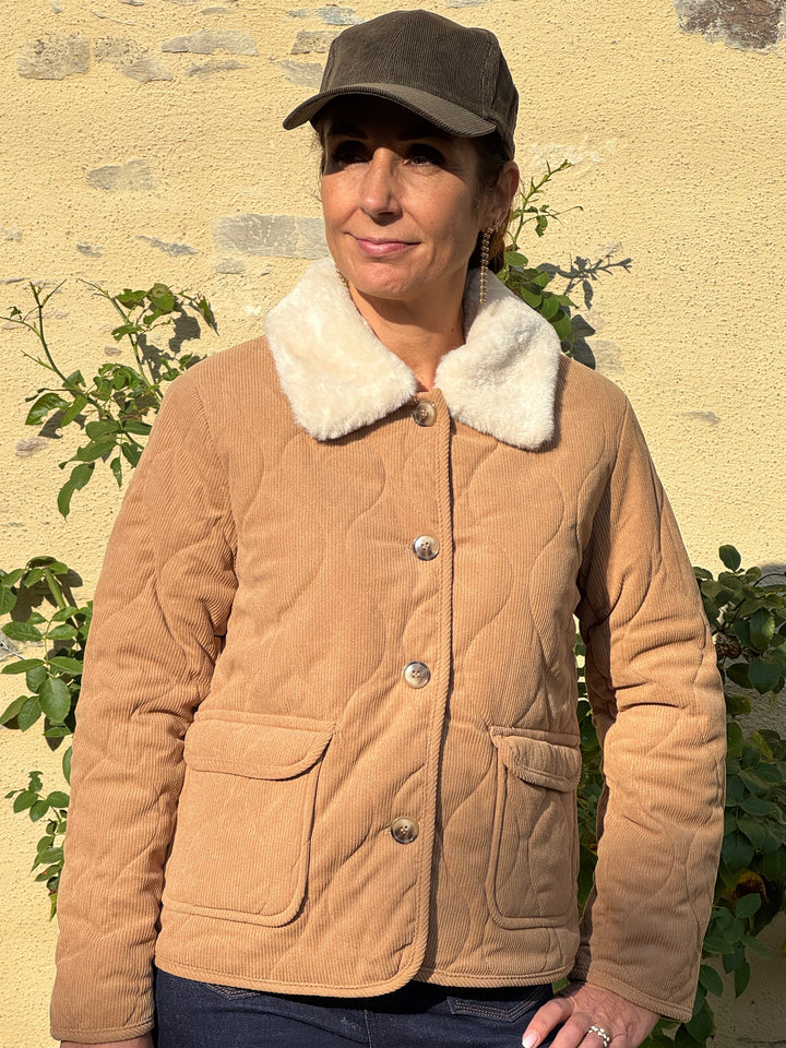 Manteau beige velours col fourrure NATTIA La Petite Étoile
