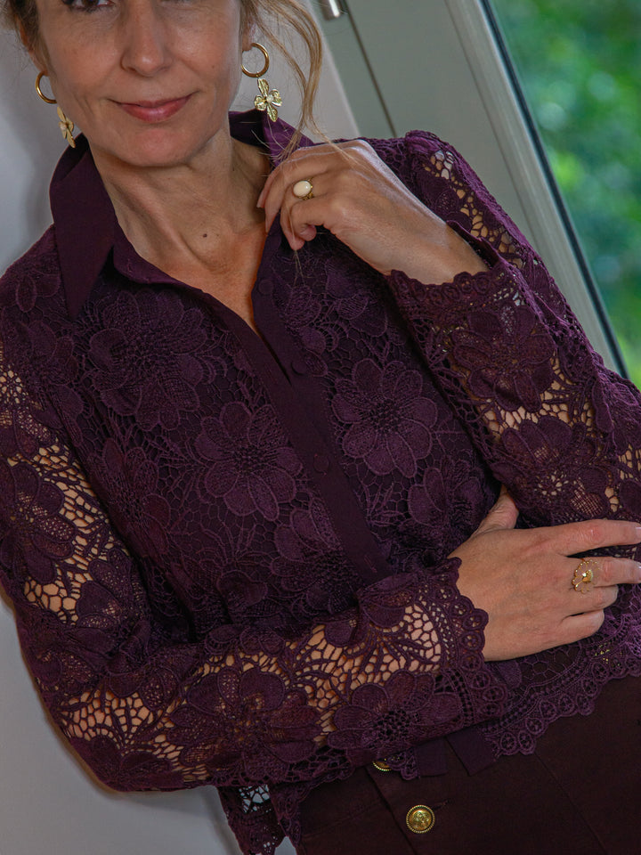 Chemise bordeaux broderies florales ANNA