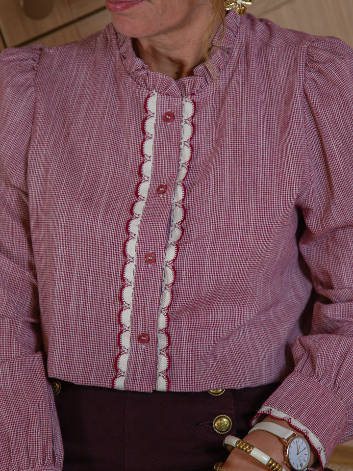 Chemise écru pied-de-puce bordeaux CELESTE