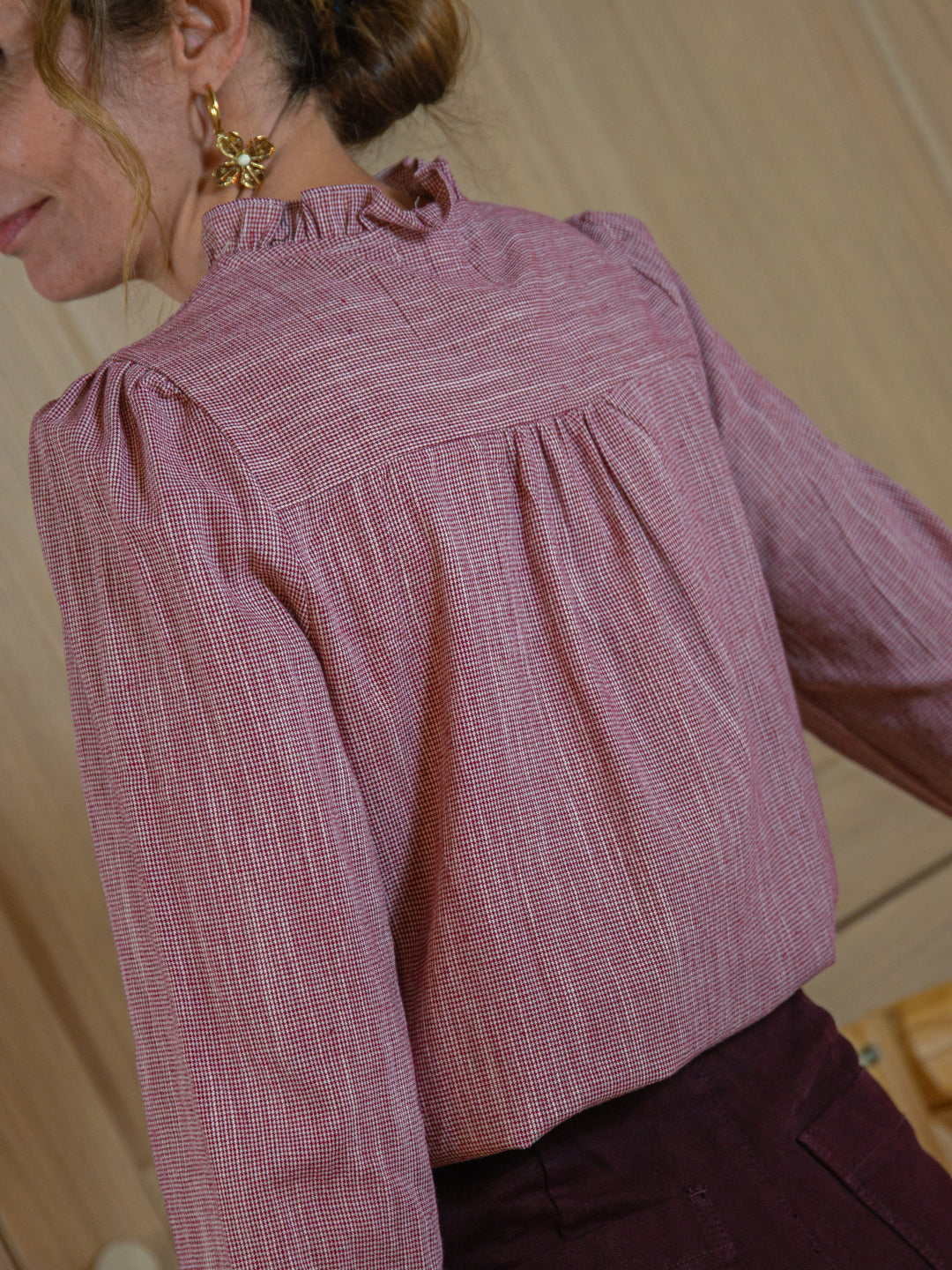 Chemise écru pied-de-puce bordeaux CELESTE