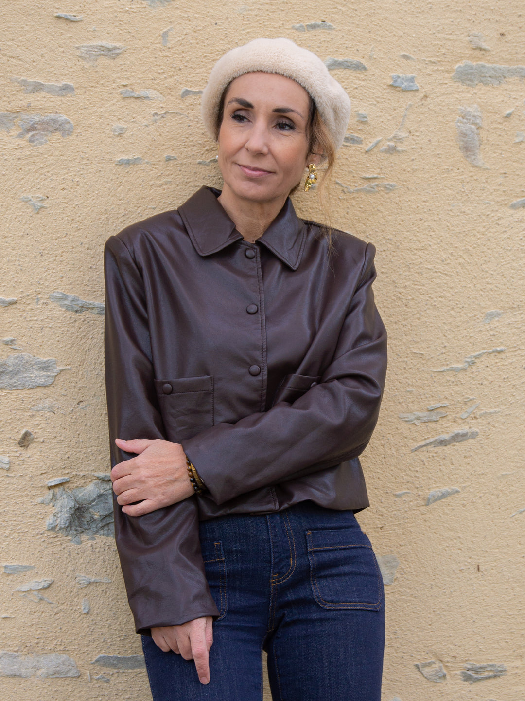 FAUSTINE Kaffee Kunstlederjacke