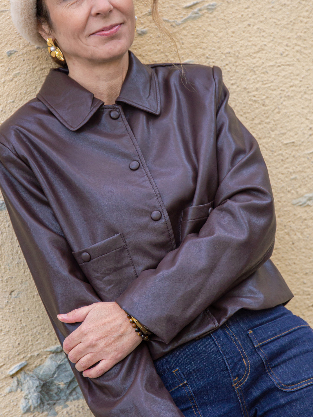 FAUSTINE Kaffee Kunstlederjacke