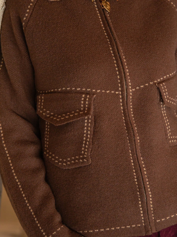 Chocolate vest with white faux stitching AMBRE