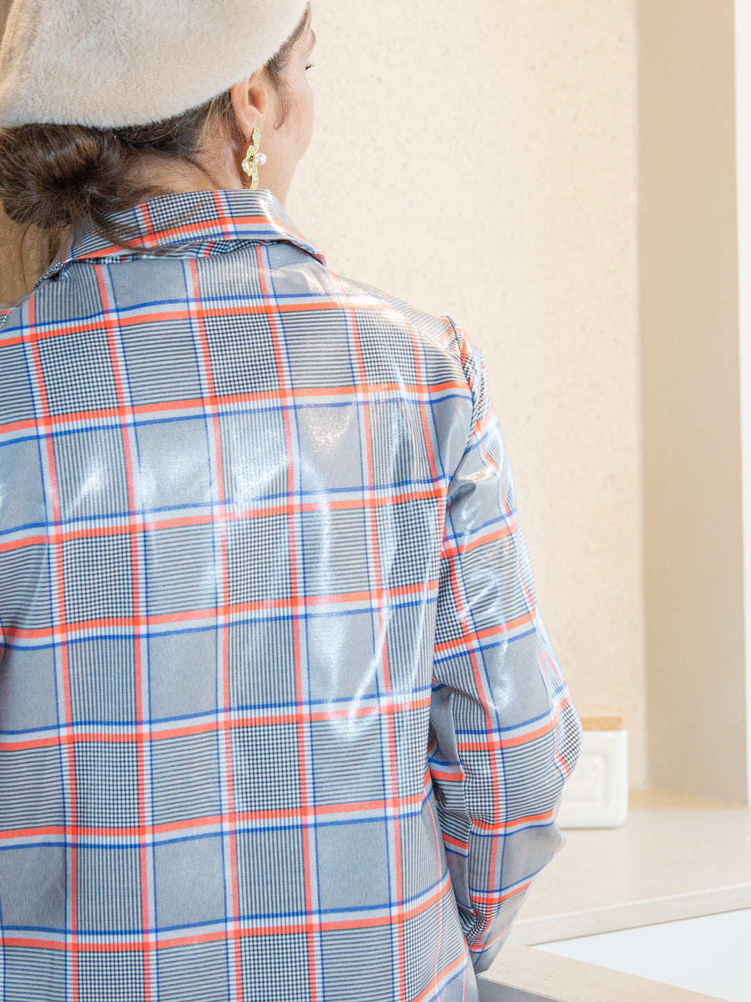 Caban écossais enduit gris, orange et marine n°175 Hippocampe