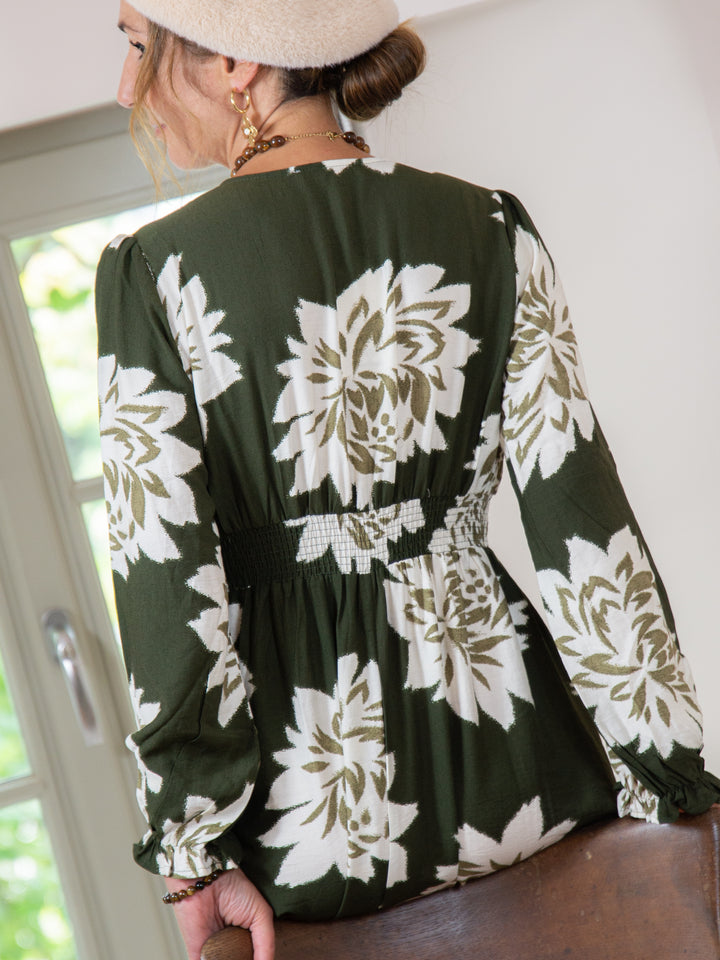 Robe longue kaki floral TOSCANE