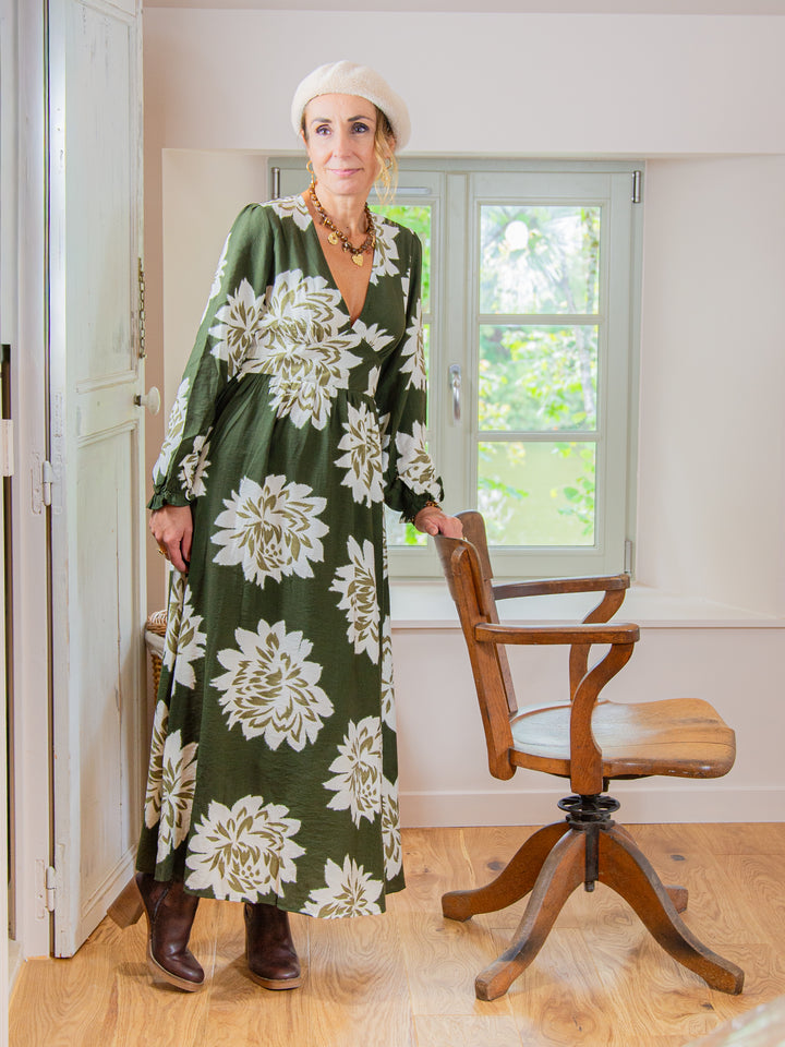 Robe longue kaki floral TOSCANE