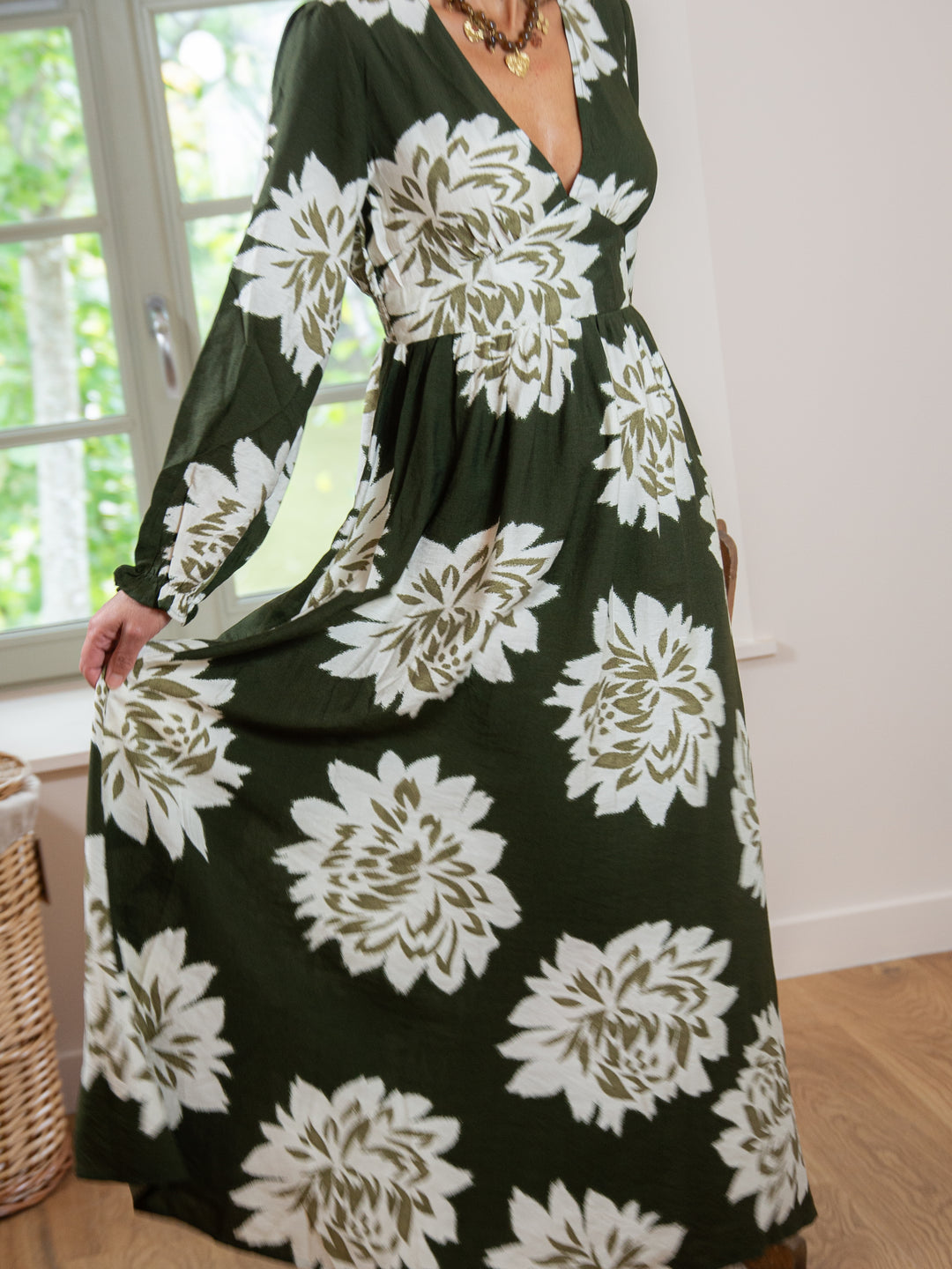 Robe longue kaki floral TOSCANE