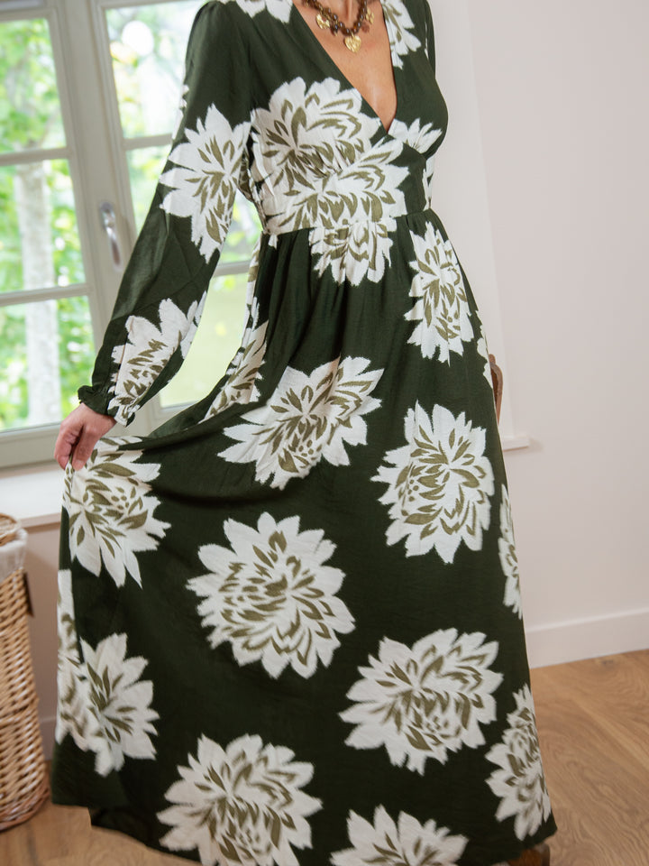 Robe longue kaki floral TOSCANE