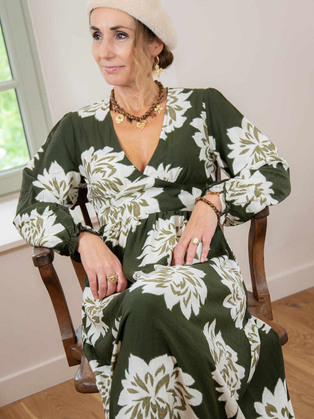 Robe longue kaki floral TOSCANE