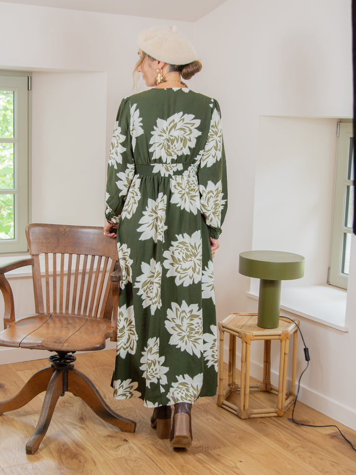 Robe longue kaki floral TOSCANE