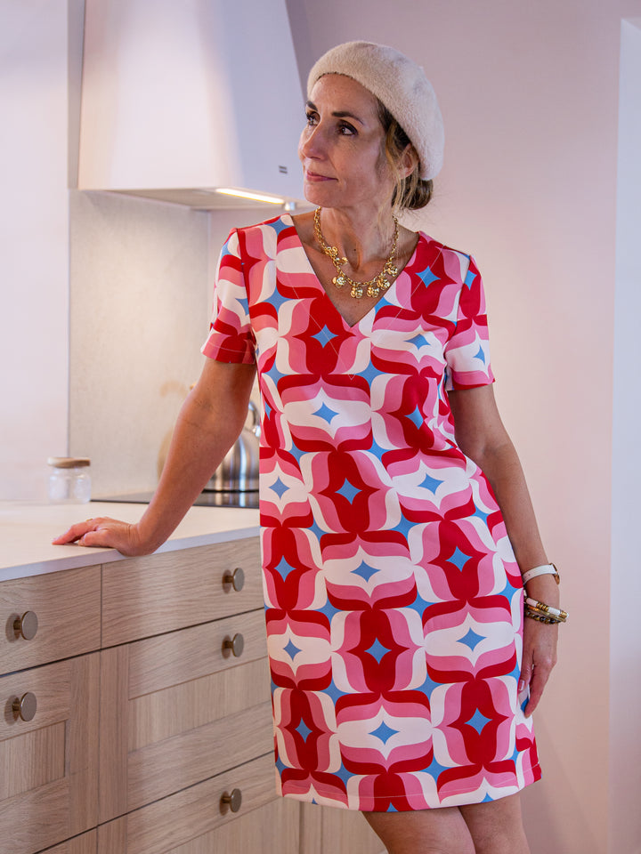 Robe SEVENTIES n°179 rouge et rose Hippocampe