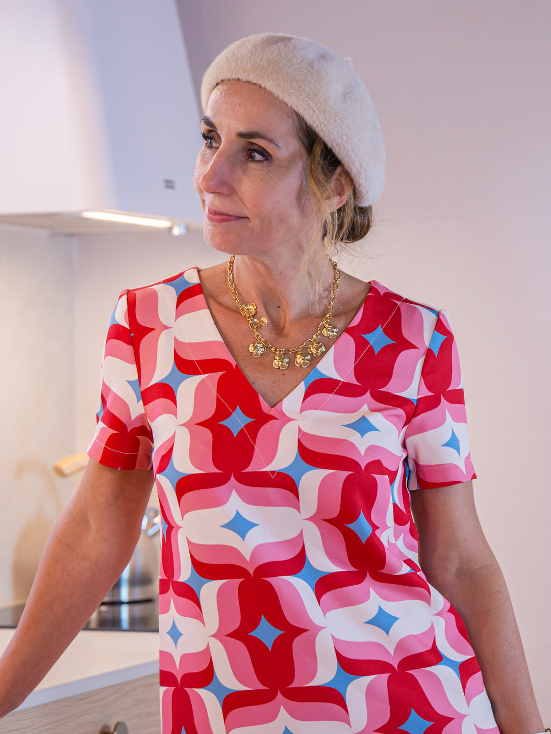 Robe SEVENTIES n°179 rouge et rose Hippocampe