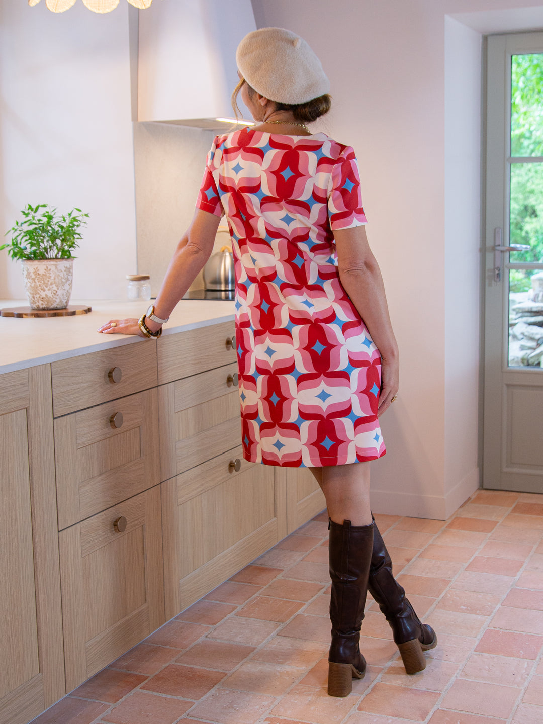 Robe SEVENTIES n°179 rouge et rose Hippocampe