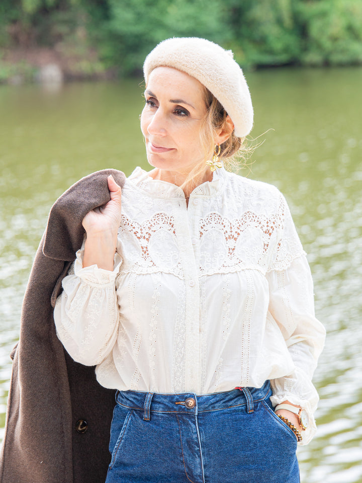 Chemise écru broderies florales INAYA