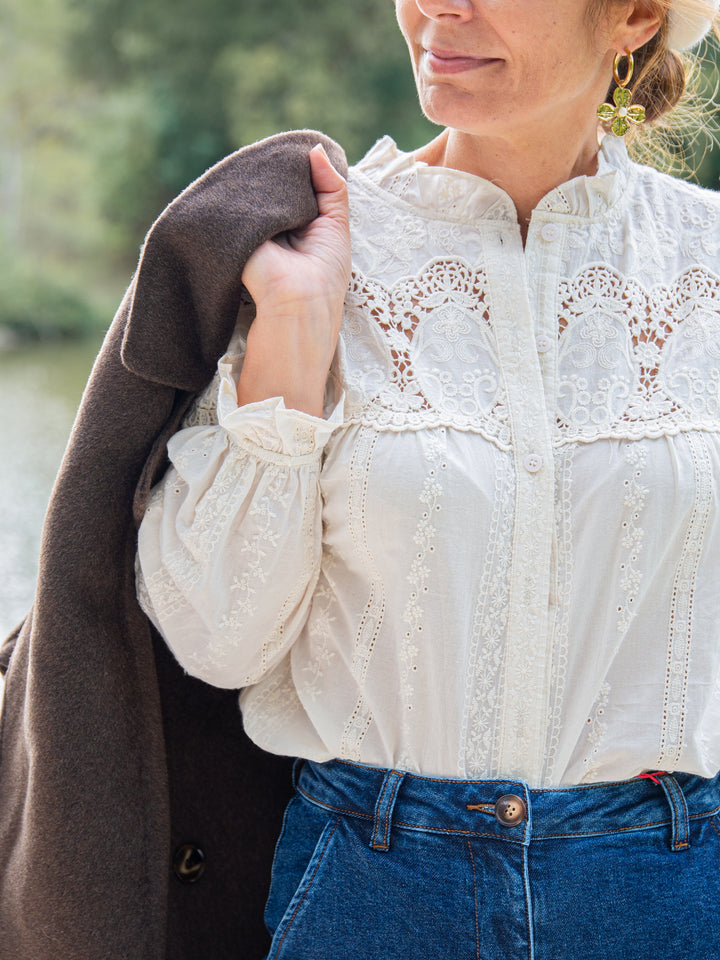 Chemise écru broderies florales INAYA