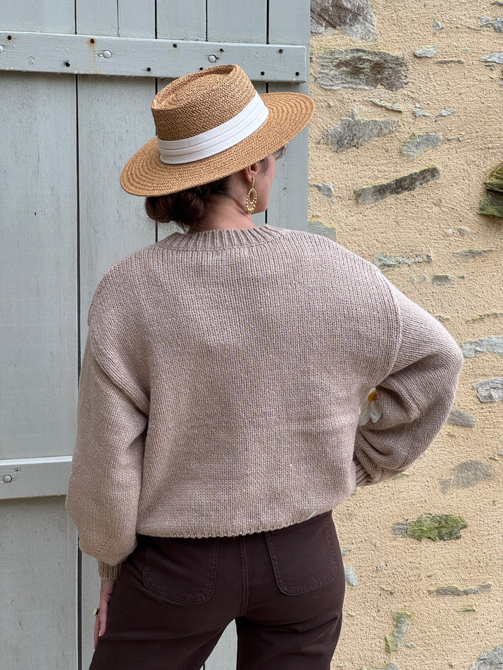 Pull camel marguerite écru col rond COQUELICOT