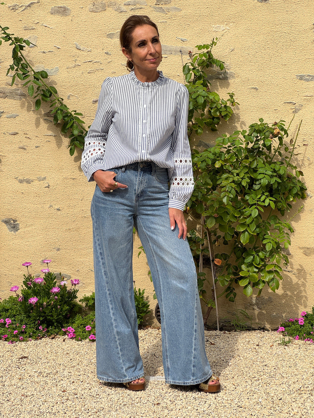 Chemise ARMAND rayures tennis bleues In April 1986