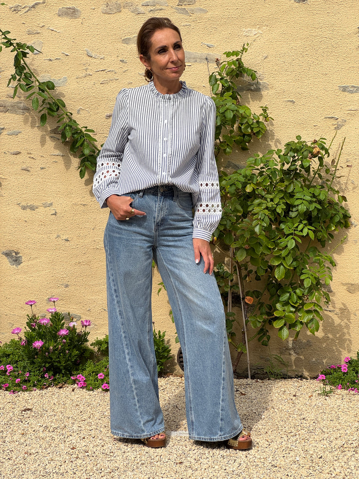 Chemise ARMAND rayures tennis bleues In April 1986
