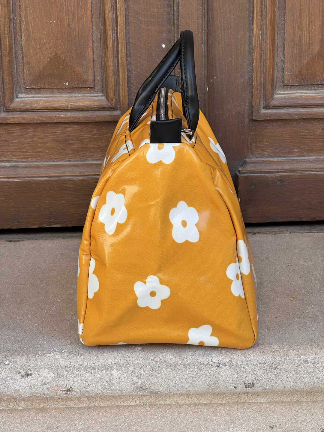 Sac jaune imprimé de fleurs blanches N°180 BOWLING Hippocampe