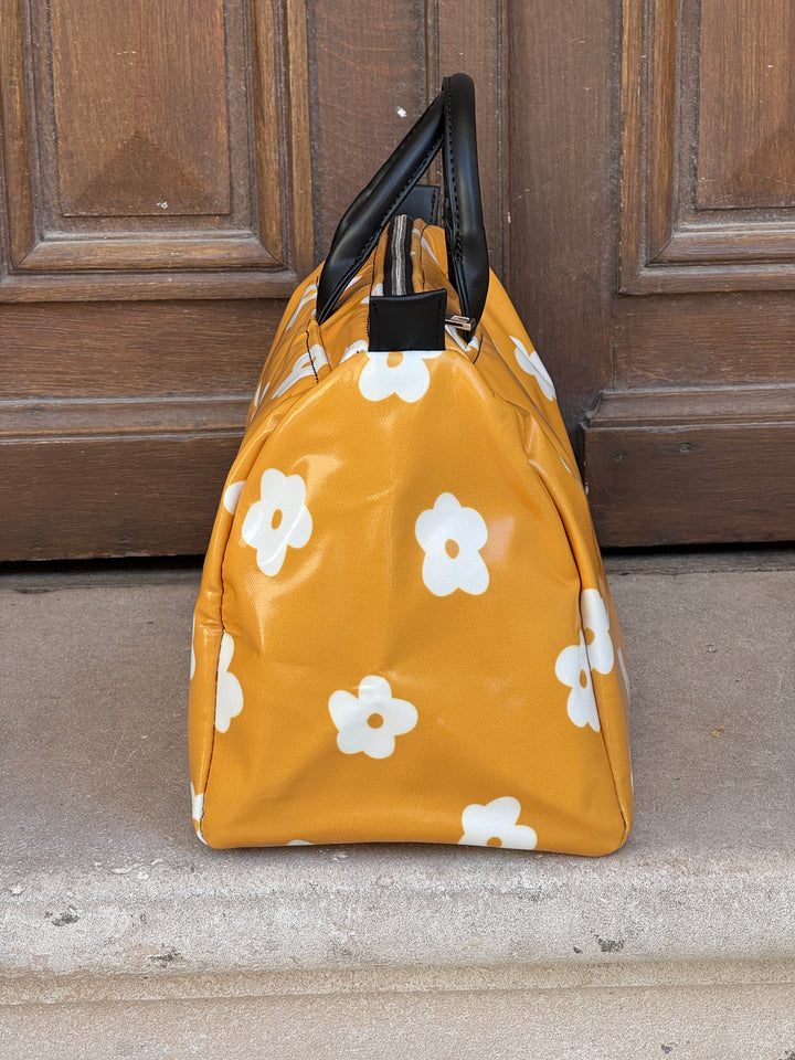 Sac jaune imprimé de fleurs blanches N°180 BOWLING Hippocampe