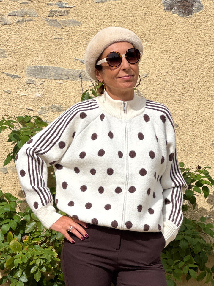 Gilet pois chocolat fond écru NELIA