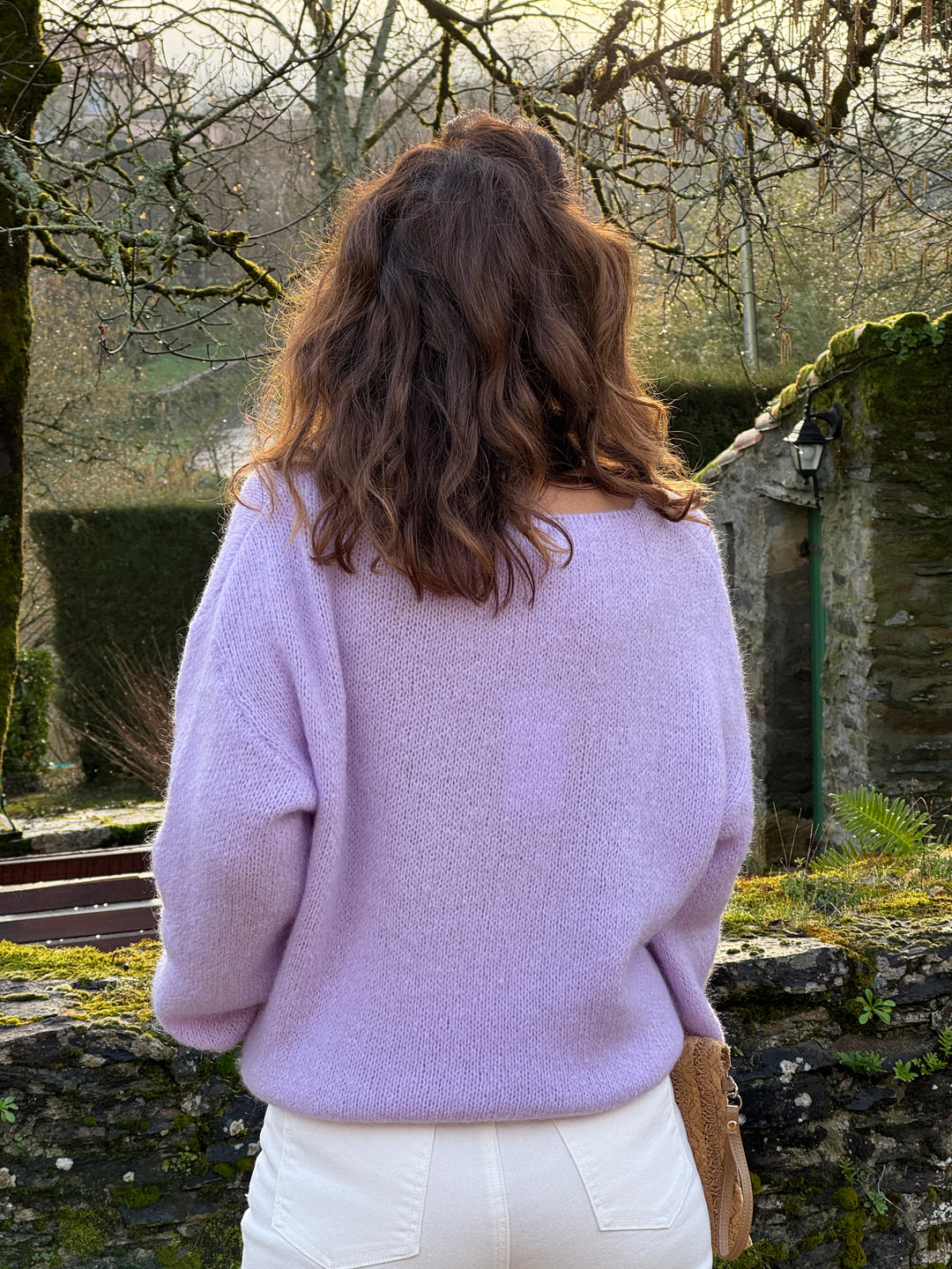 Lila Strickpullover mit V-Ausschnitt NADEGE