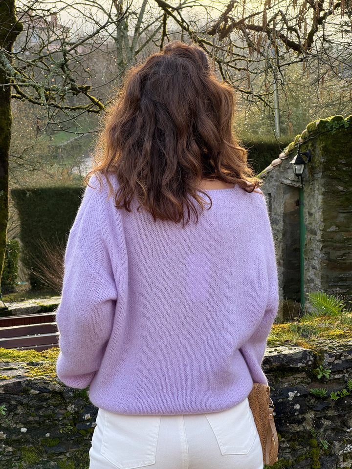 Lila Strickpullover mit V-Ausschnitt NADEGE