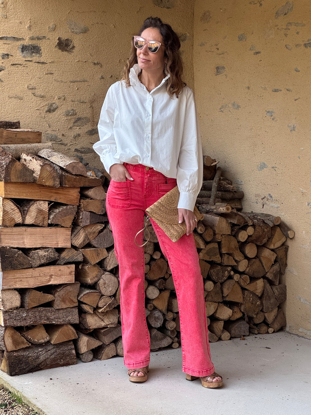 Chemise col rond froufrou blanche ZAREEN