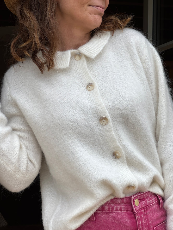 Gilet blanc col rond froufrou SONIA