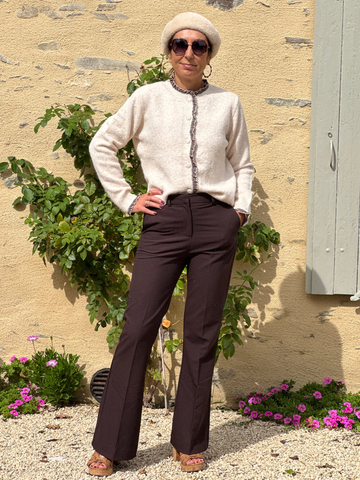 Gilet écru écossais beige et chocolat NELI