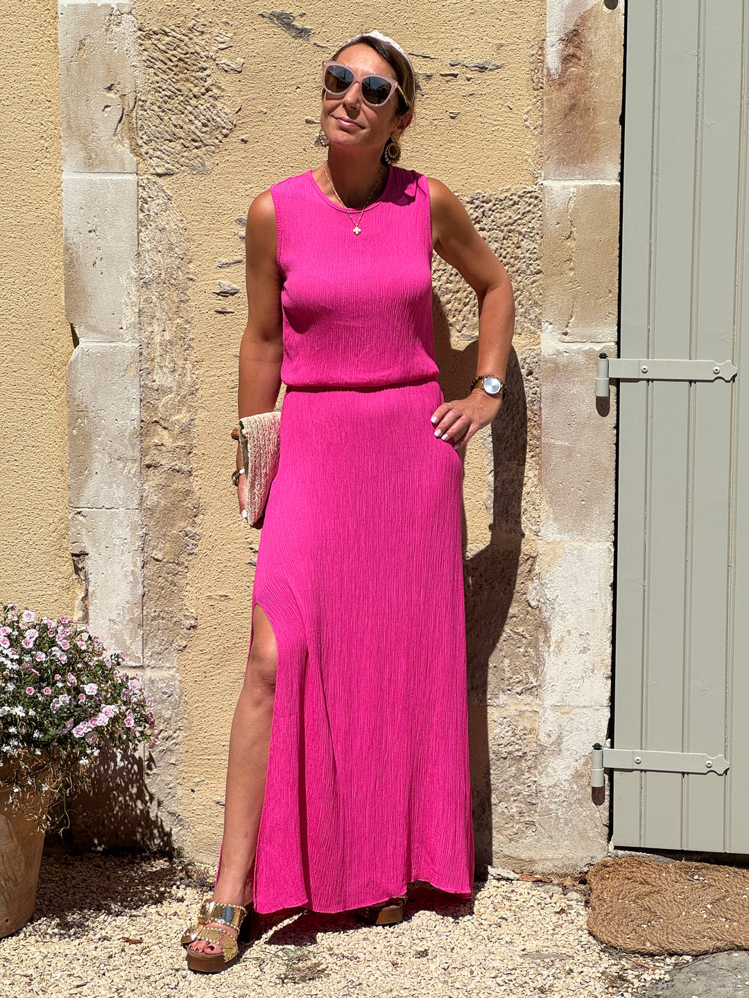 Ensemble top et jupe longue fuchsia MELODIE