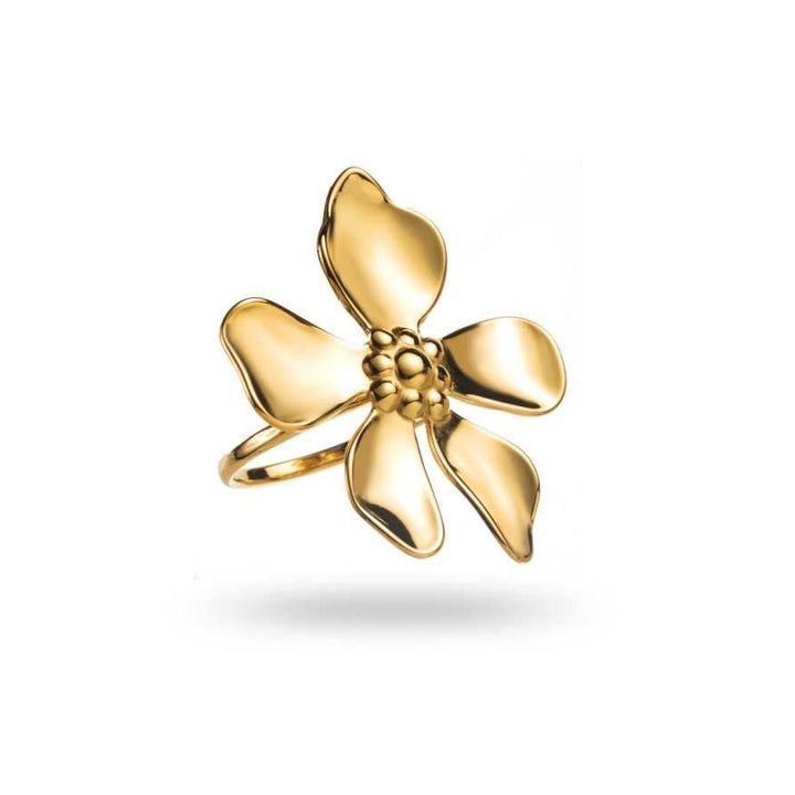 Adjustable stainless steel gold flower ring
