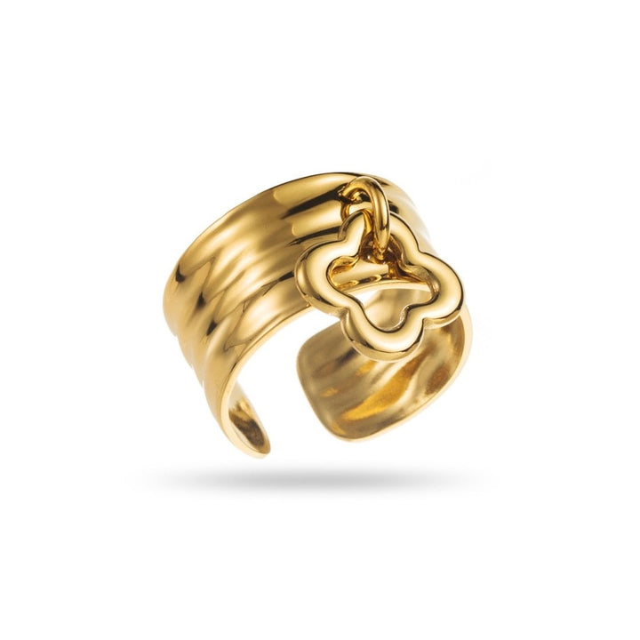 Gold Clover Charm Ring – Adjustable Stainless Steel