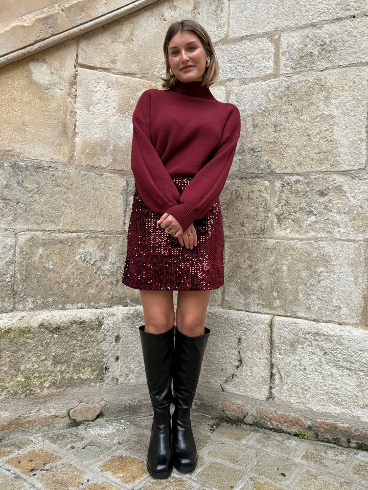 Pull bordeaux col cheminée ABELLE