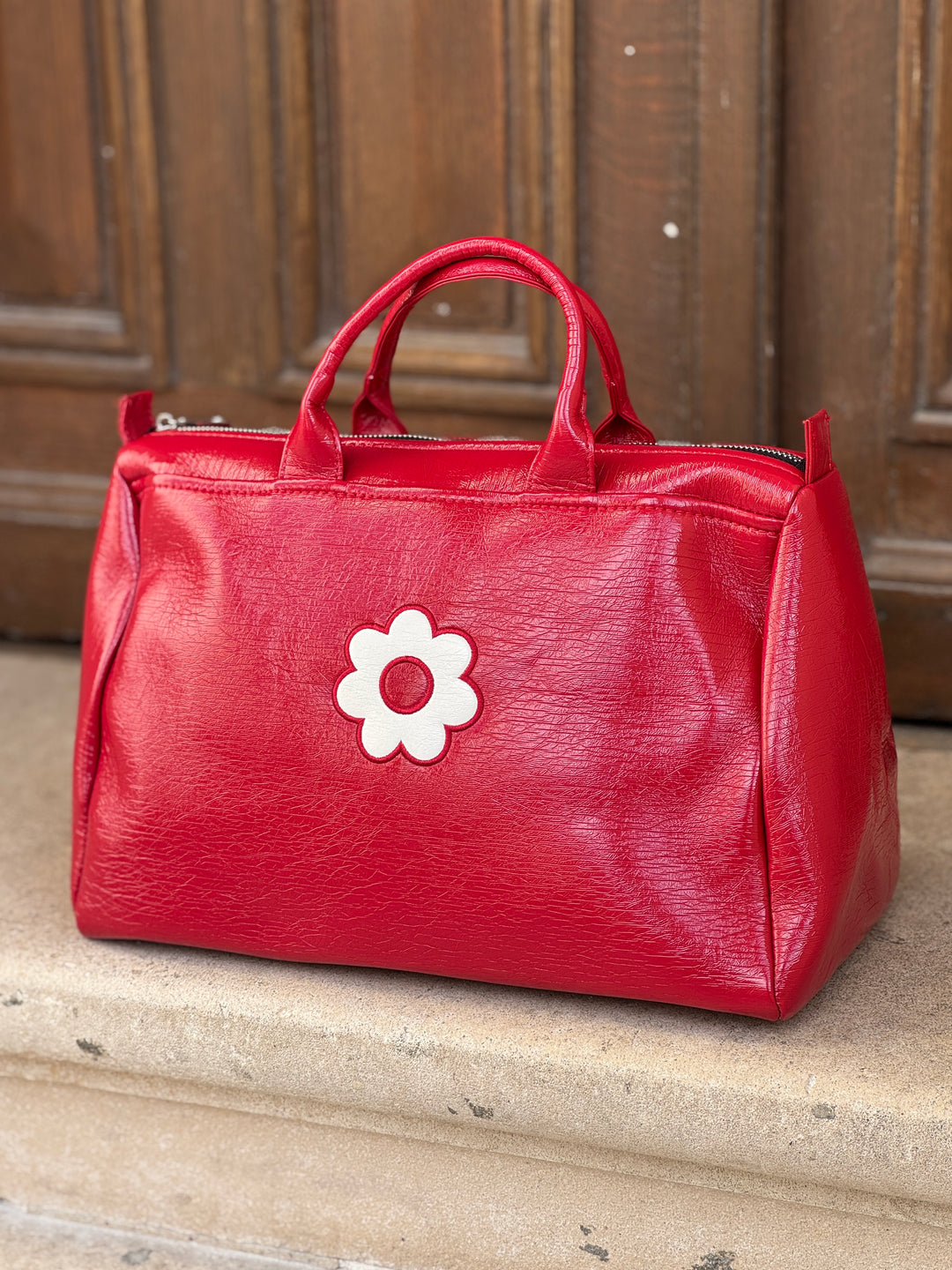 Hermès red vinyl bag BOWLING Hippocampe