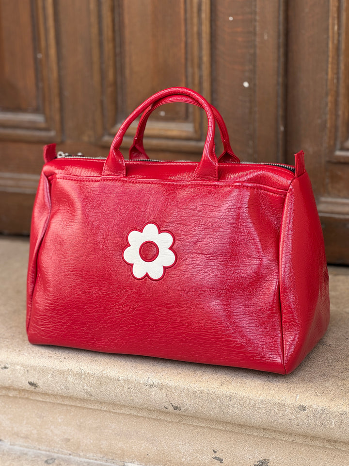 Hermès red vinyl bag BOWLING Hippocampe