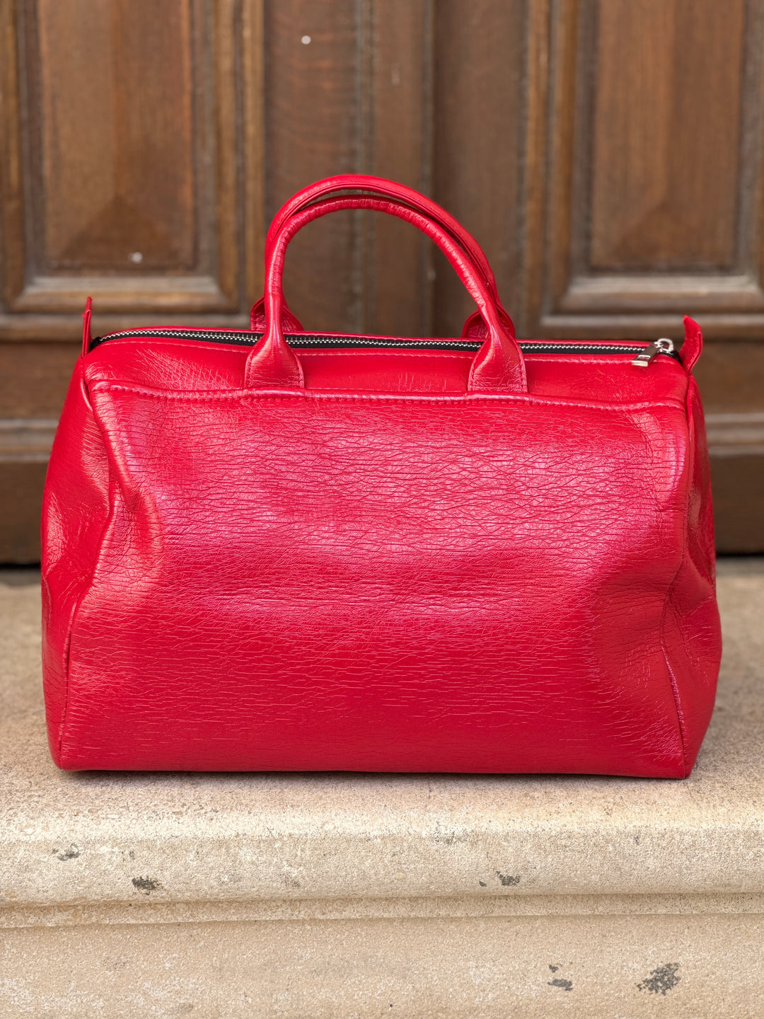 Hermès red vinyl bag BOWLING Hippocampe