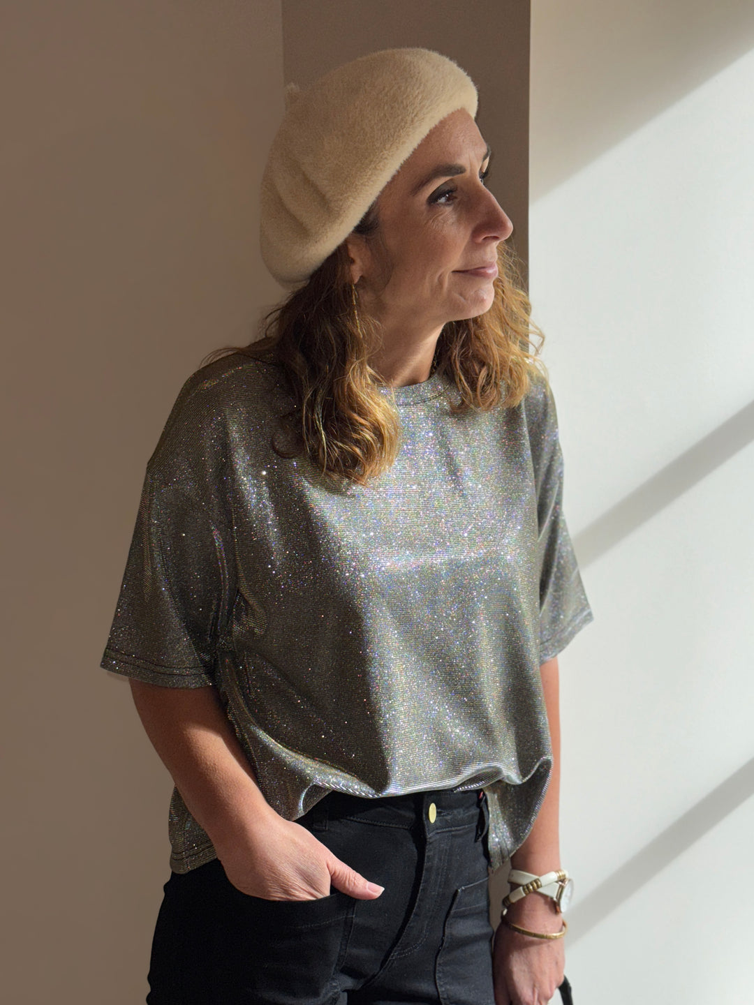 Tee-shirt oversize à paillettes argenté TAIS La Petite Étoile
